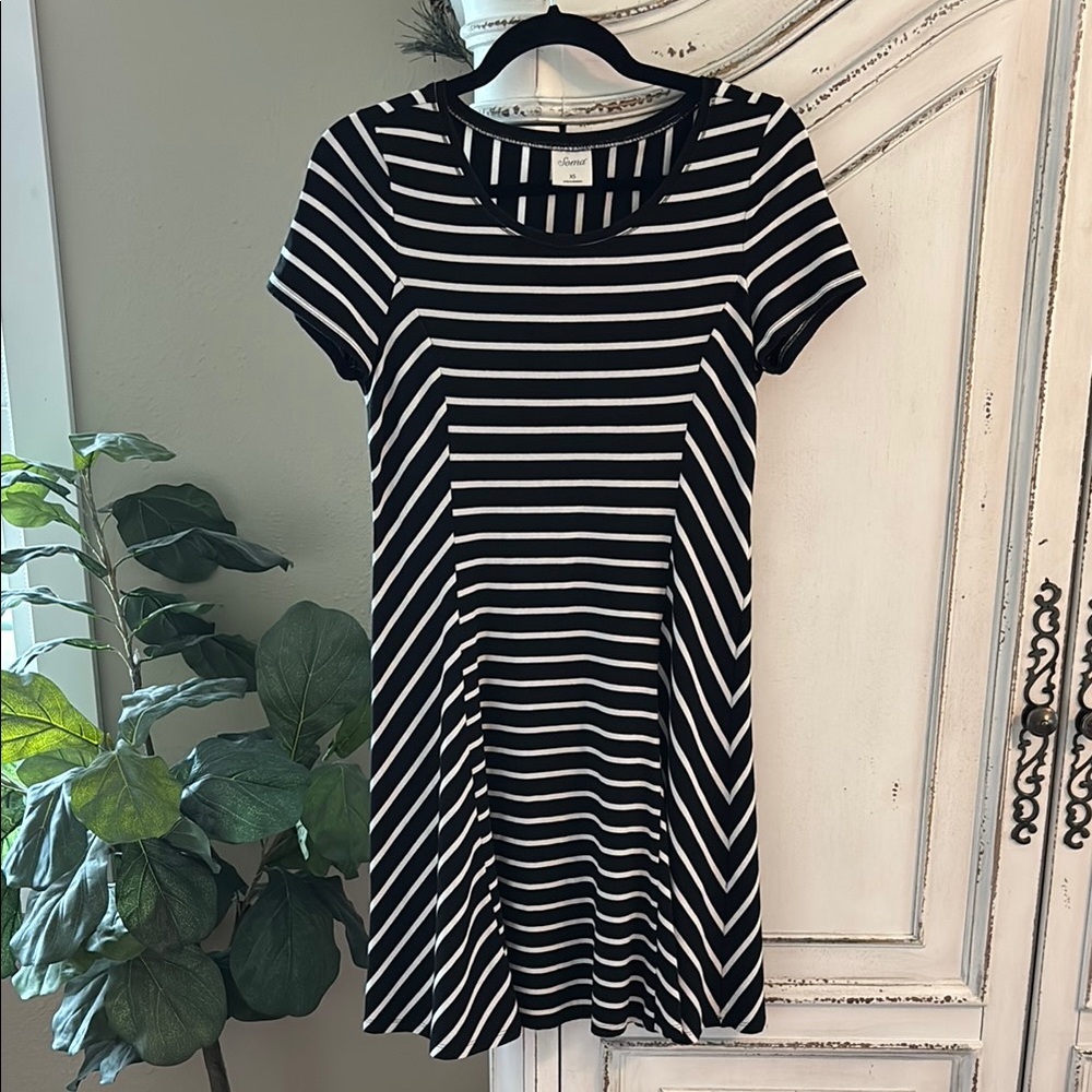 SOMA Black White Striped Short Sleeve Lounge Dress XS